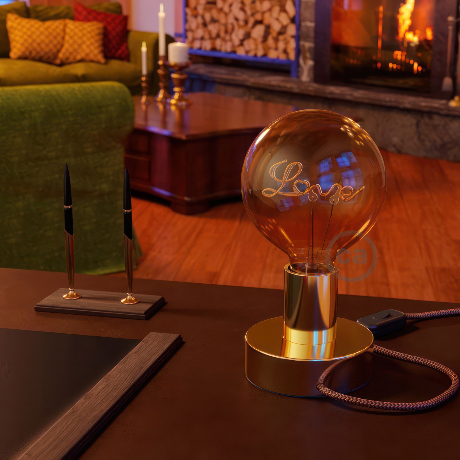 Ampoule Dorée Globe LED pour lampe à poser - G125 Filament simple "Love" - 5W E27 Décorative Vintage 2000K