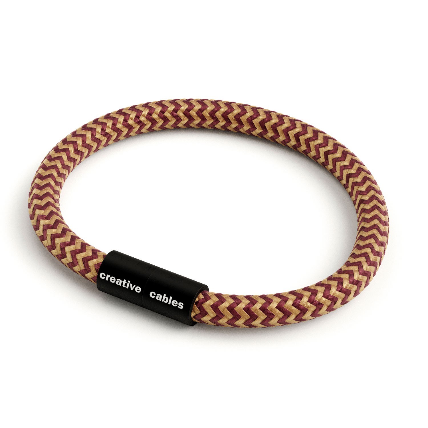 Bracelet avec fermoir magnétique noir mat et câble RZ23 (effet soie ZigZag Or et Bordeaux)