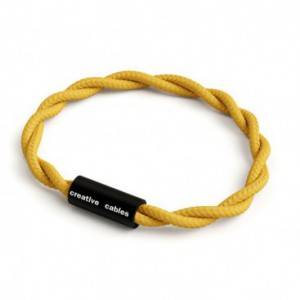 Bracelet avec fermoir magnétique noir mat et câble TM25 (effet soie tissu uni Moutarde)