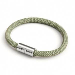 Bracelet avec fermoir magnétique argent mat et câble RD72 (ZigZag Vert Thym et Lin Naturel)