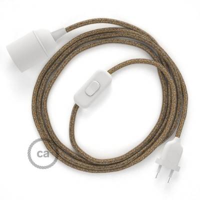 SnakeBis cordon avec douille et câble textile Paillettes et Lin Naturel Marron RS82