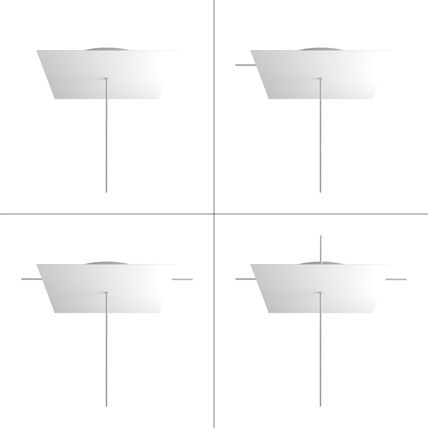 Rose-One compleet vierkant plafondkap-kit 400 mm. met 1 gat en 4 zijgaten