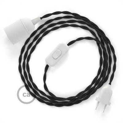 SnakeBis cordon avec douille et câble textile Effet Soie Noir TM04