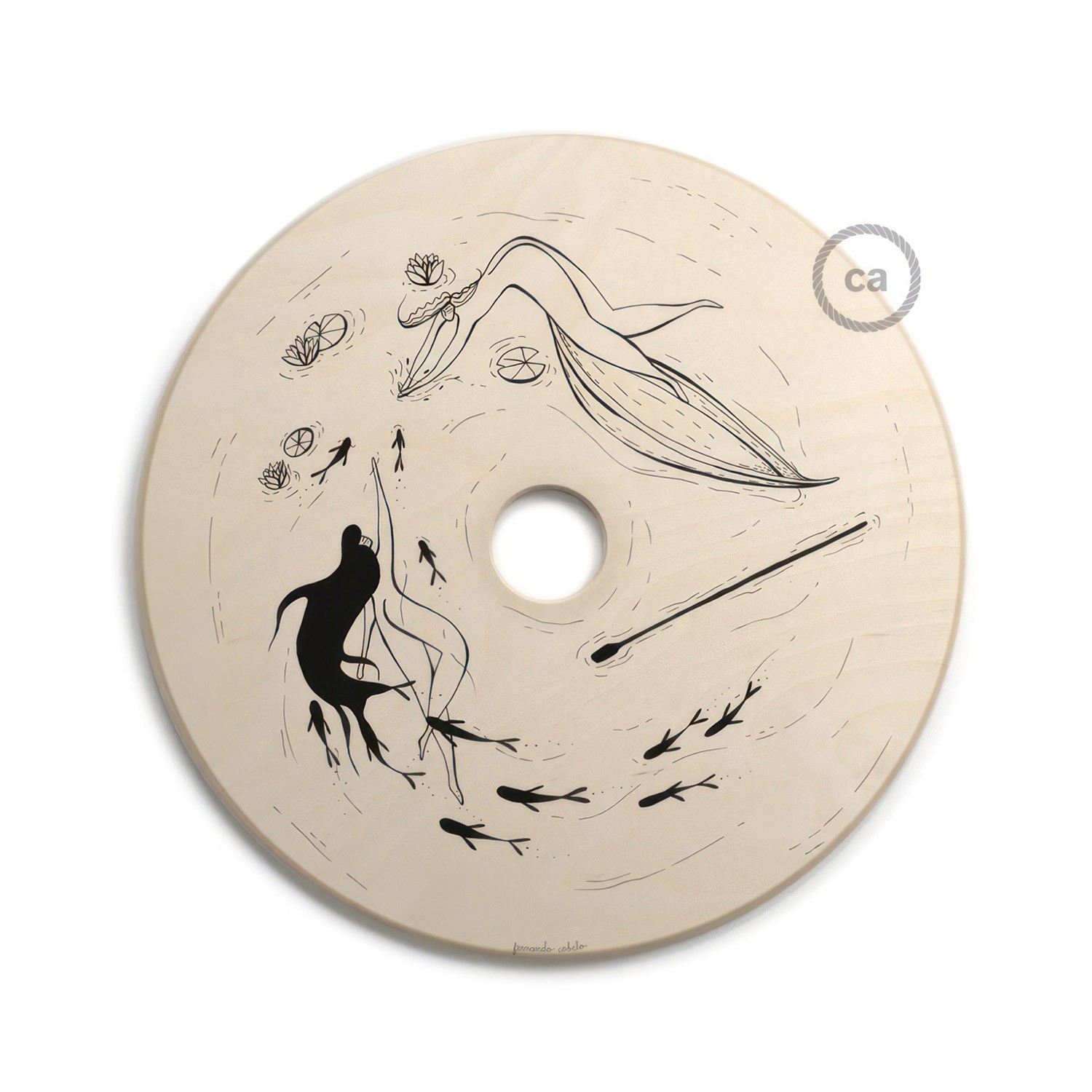 UFO abat-jour en bois réversible avec illustration par divers artistes, double face, diamètre 33 cm