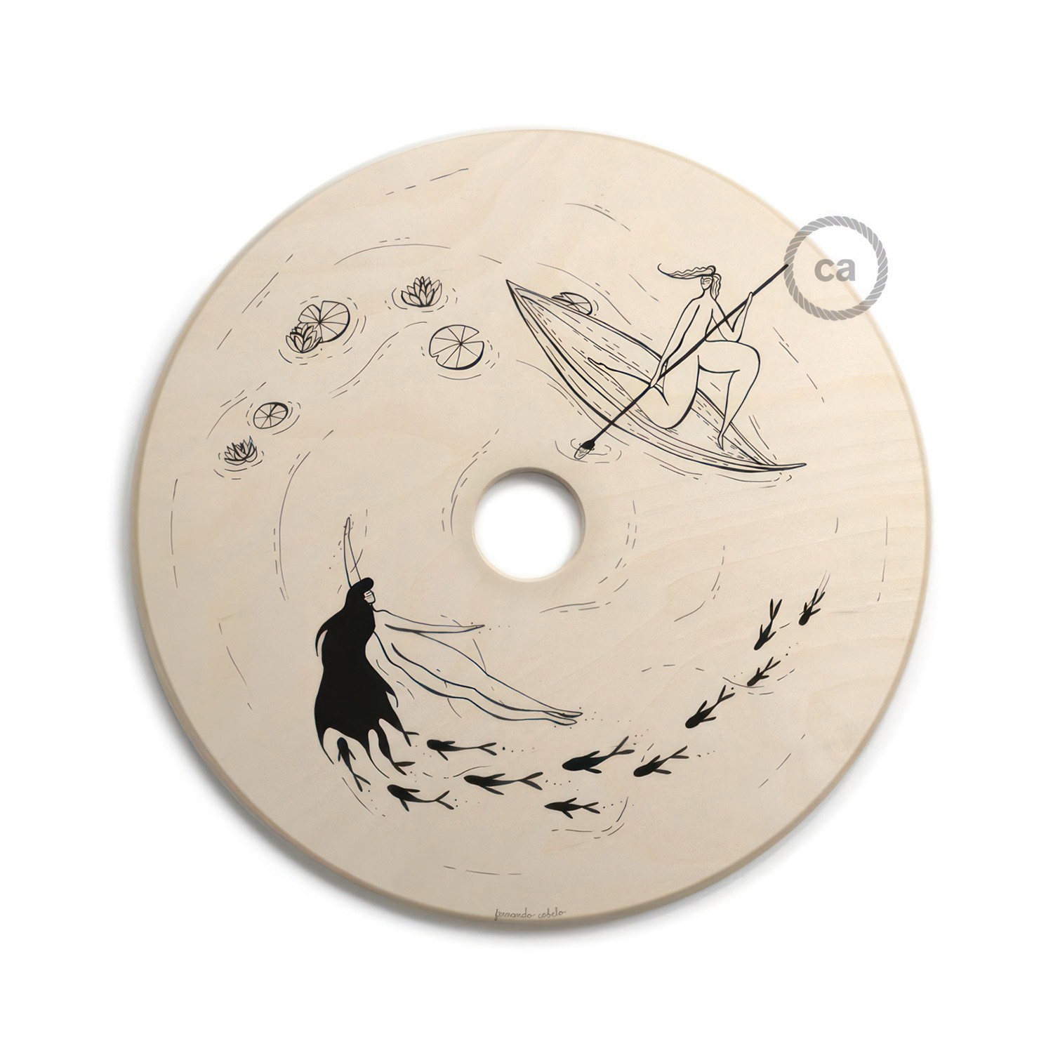 UFO abat-jour en bois réversible avec illustration par divers artistes, double face, diamètre 33 cm
