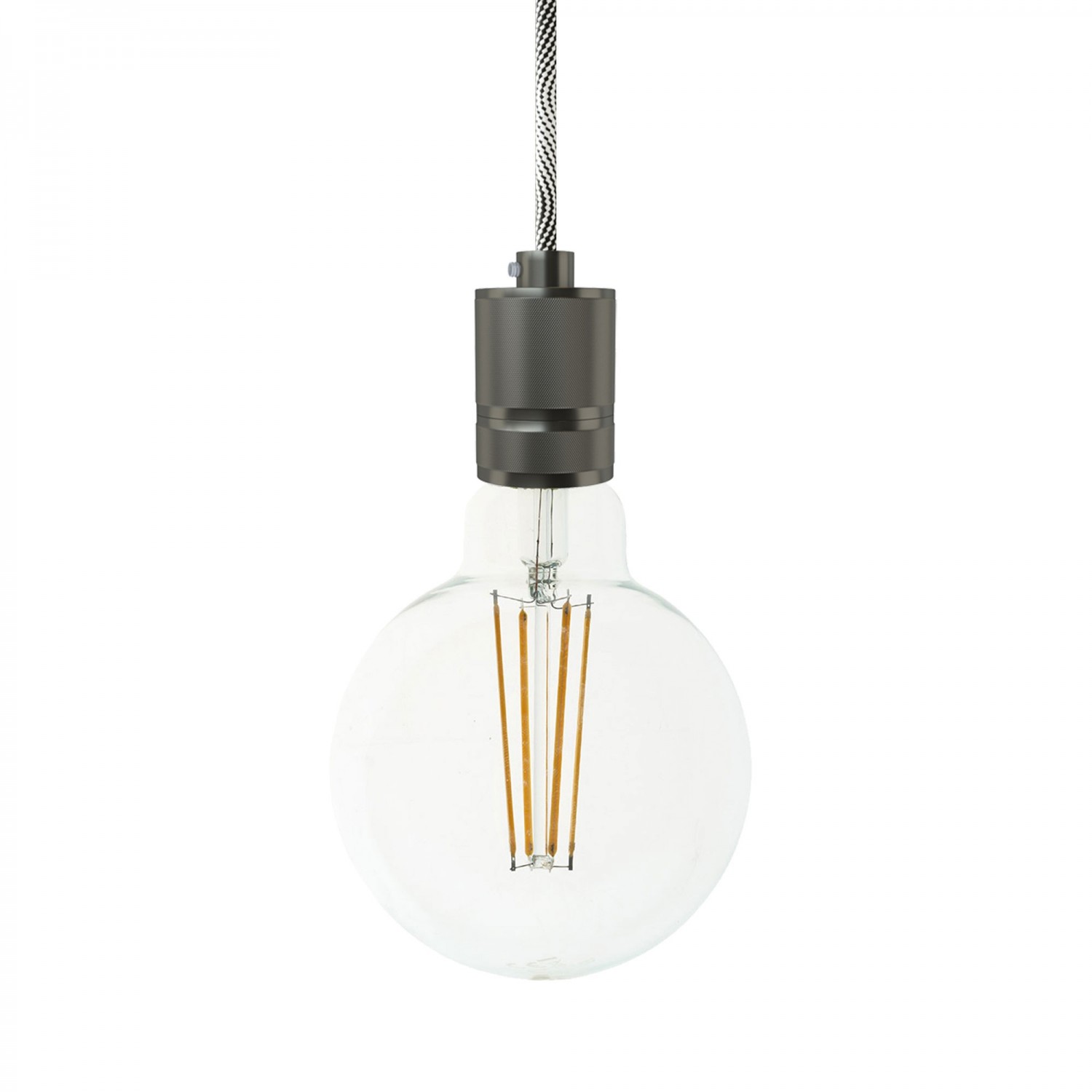 Pendant lamp with textile cable and milled aluminium lamp holder - Made in Italy
