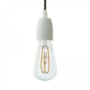 Pendant lamp with twisted textile cable and hand decorated ceramic details - Made in Italy