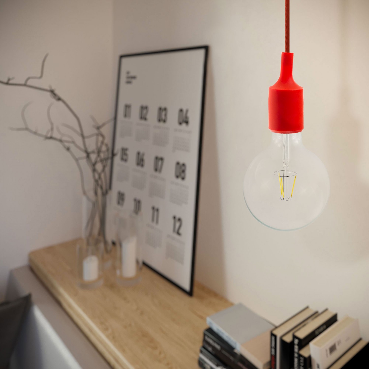 Pendant lamp with textile cable and silicone details - Made in Italy