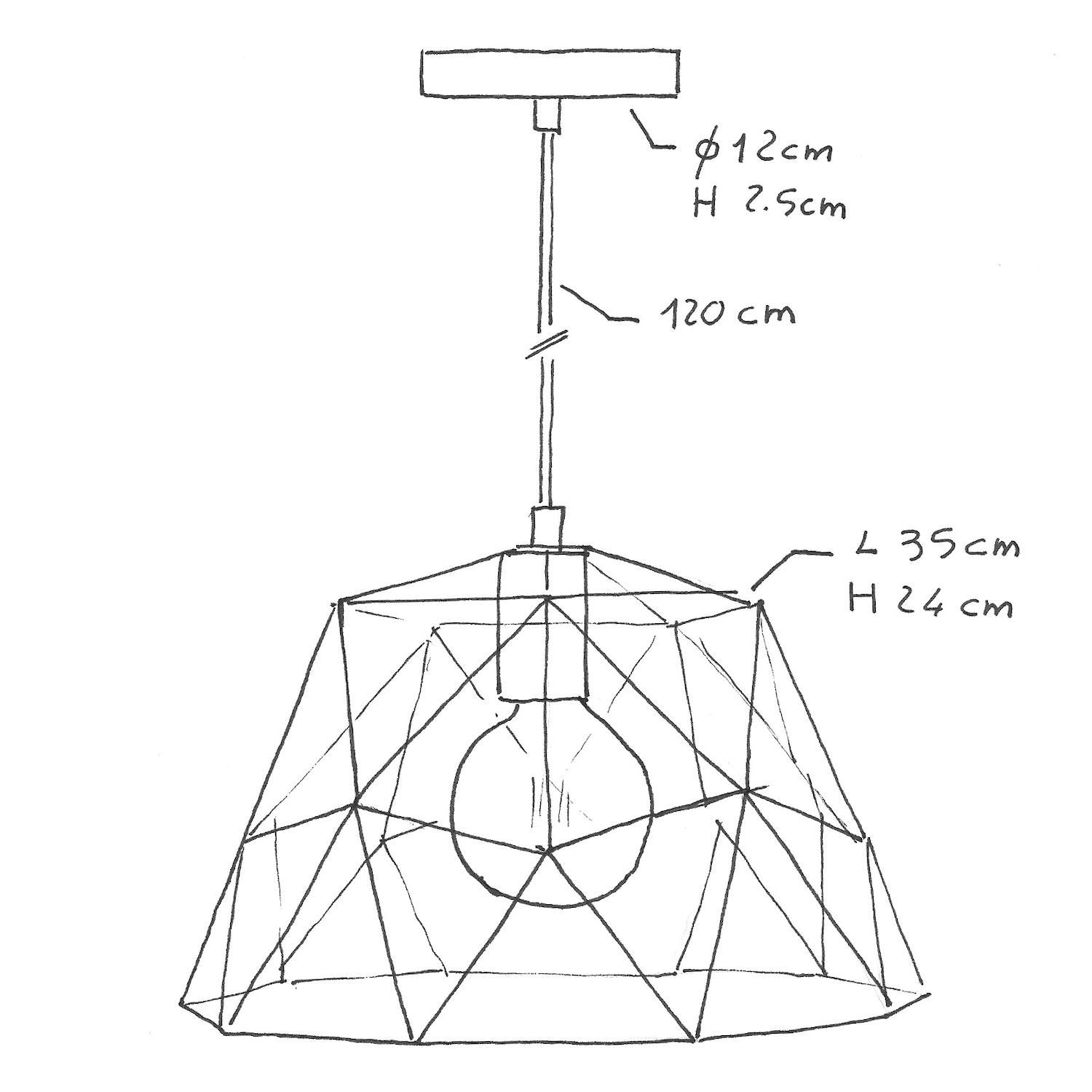 Suspension fabriquée en Italie avec câble textile, abat-jour Dome et finition en métal