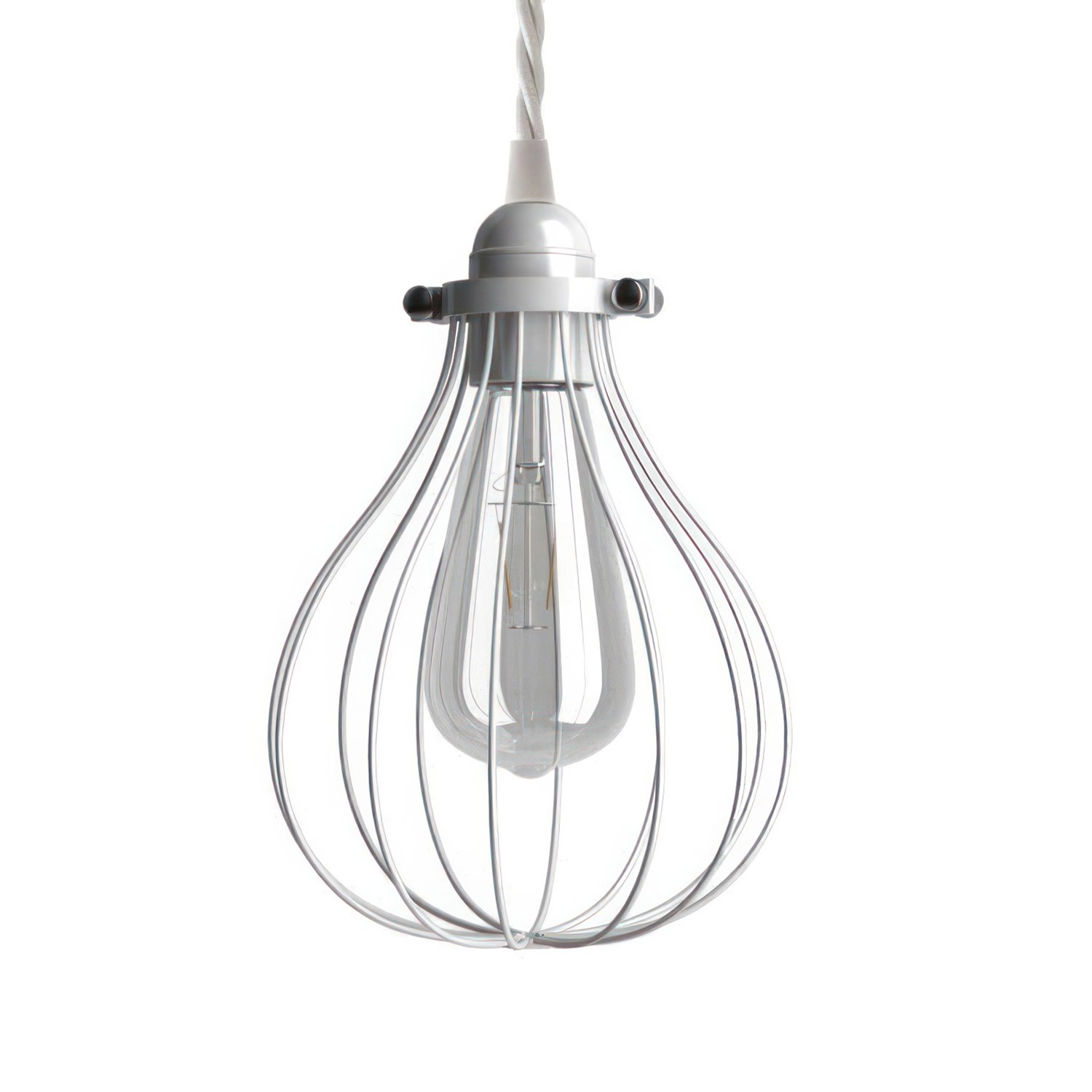 Pendant lamp with textile cable, Drop cage lampshade and metal details - Made in Italy