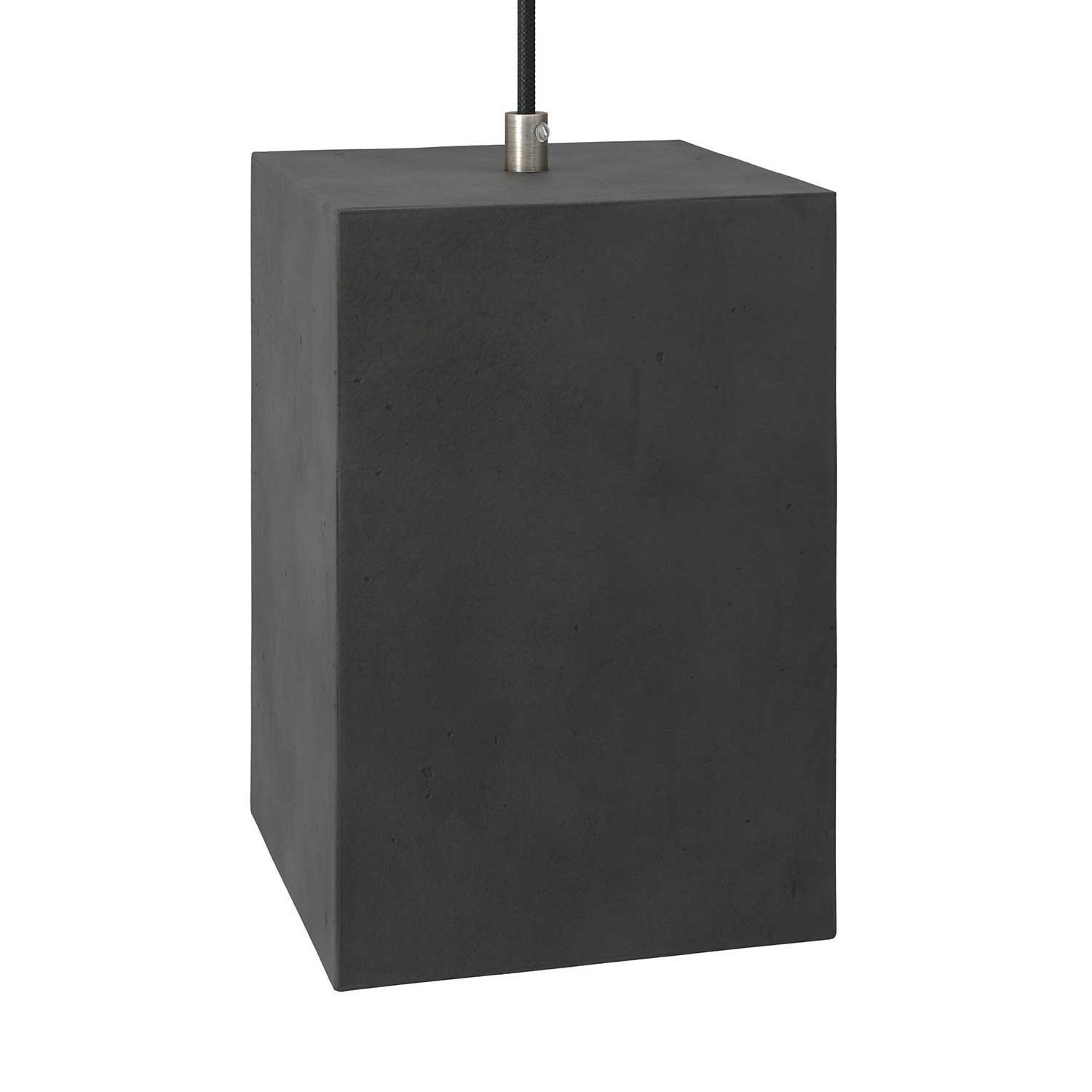 Pendant lamp with textile cable, Cube cement lampshade and metal finishes - Made in Italy