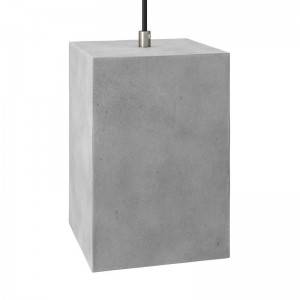 Suspension fabriquée en Italie avec câble textile, abat-jour Cube en ciment et finition en métal