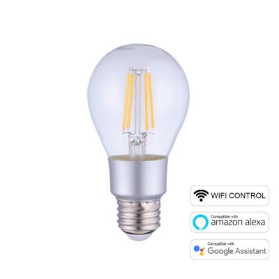 Ampoule LED Smart Wifi A60 goutte transparente à filament droit 6W E27 Dimmable 2700K