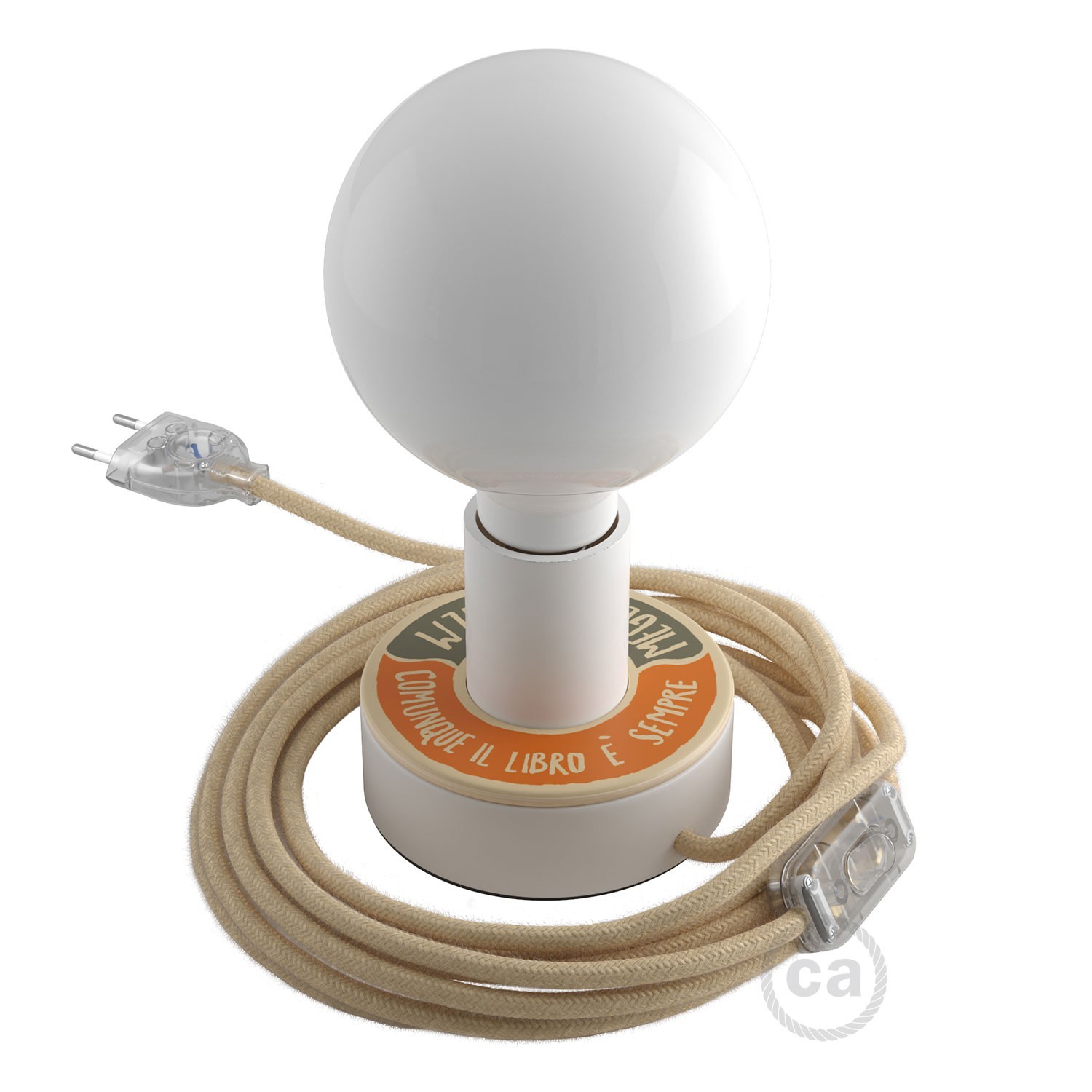 Lampe Posaluce MINI-UFO en bois double face PALLE DA LETTURA, avec câble textile, interrupteur et prise bipolaire