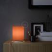 Lampe Posaluce en métal avec abat-jour Cilindro Cinette Orange avec câble textile, interrupteur et prise bipolaire