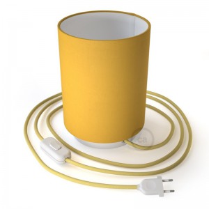 Posaluce Metal met felgele lampenkap Cilindro, inclusief lichtbron, textielkabel, schakelaar en 2-polige stekker