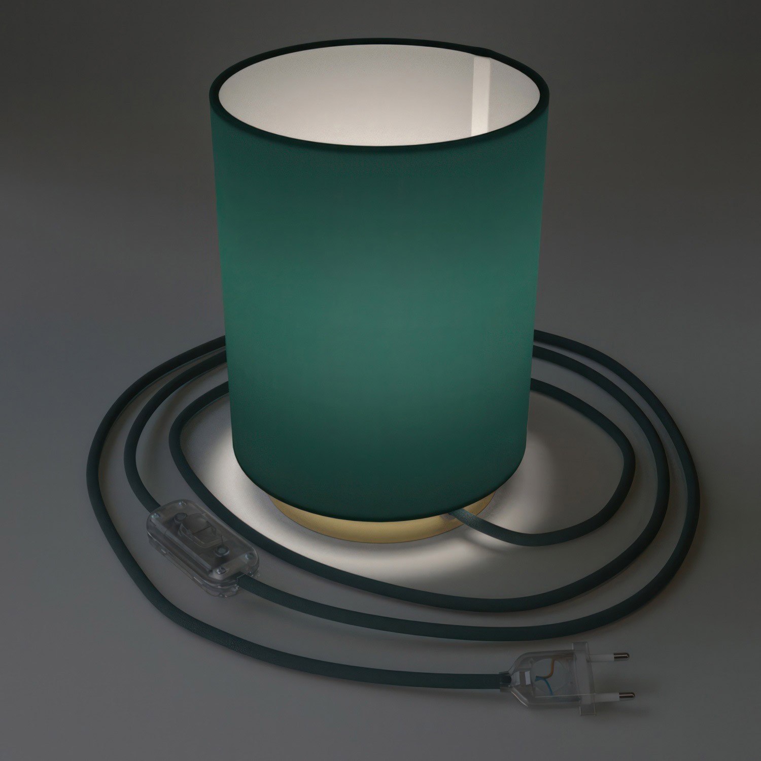 Posaluce Metal met Cilindro lampenkap van petrol cinette, inclusief lichtbron, textielkabel, schakelaar en 2-polige stekker