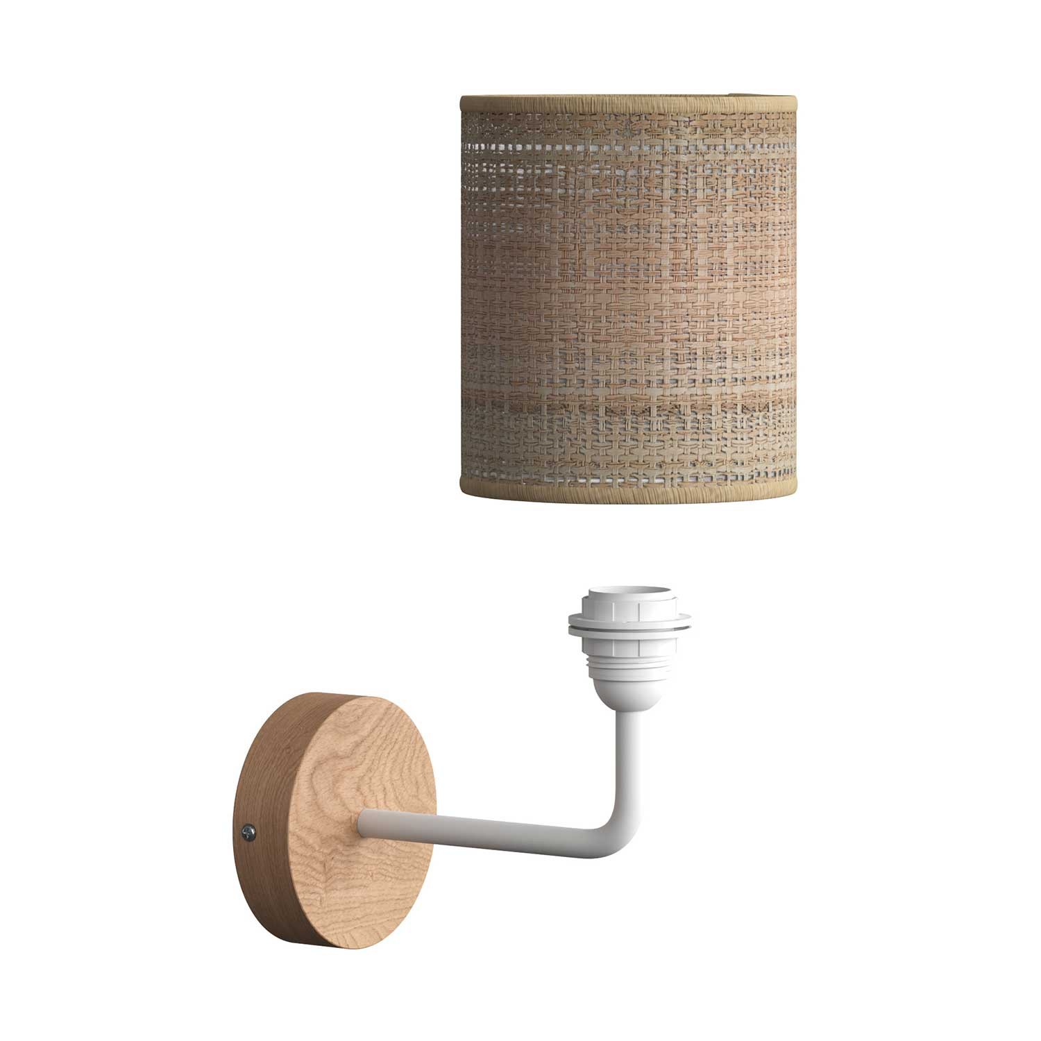 Fermaluce Wood, houten wandlamp met Cilindro-lampenkap en gebogen arm