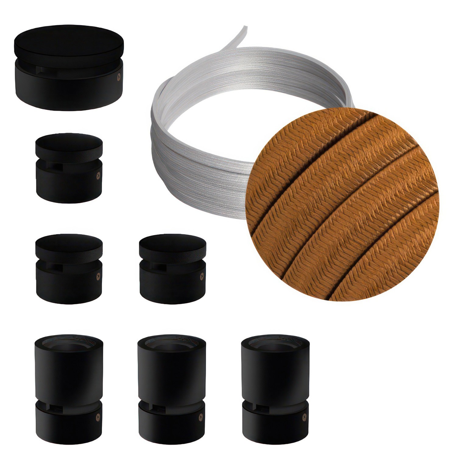 Filé Linear kit systeem - met 5 m. prikkabel voor lichtsnoer en 7 componenten van zwart gelakt hout voor binnenruimtes.