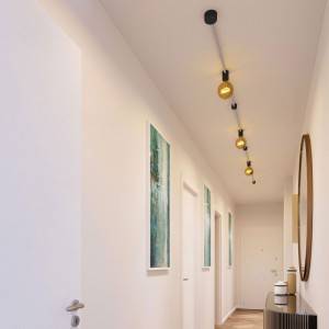 Kit Linear Filé system - avec câbles pour guirlande lumineuse de 5 mètres et 7 composants en bois verni noir pour intérieur