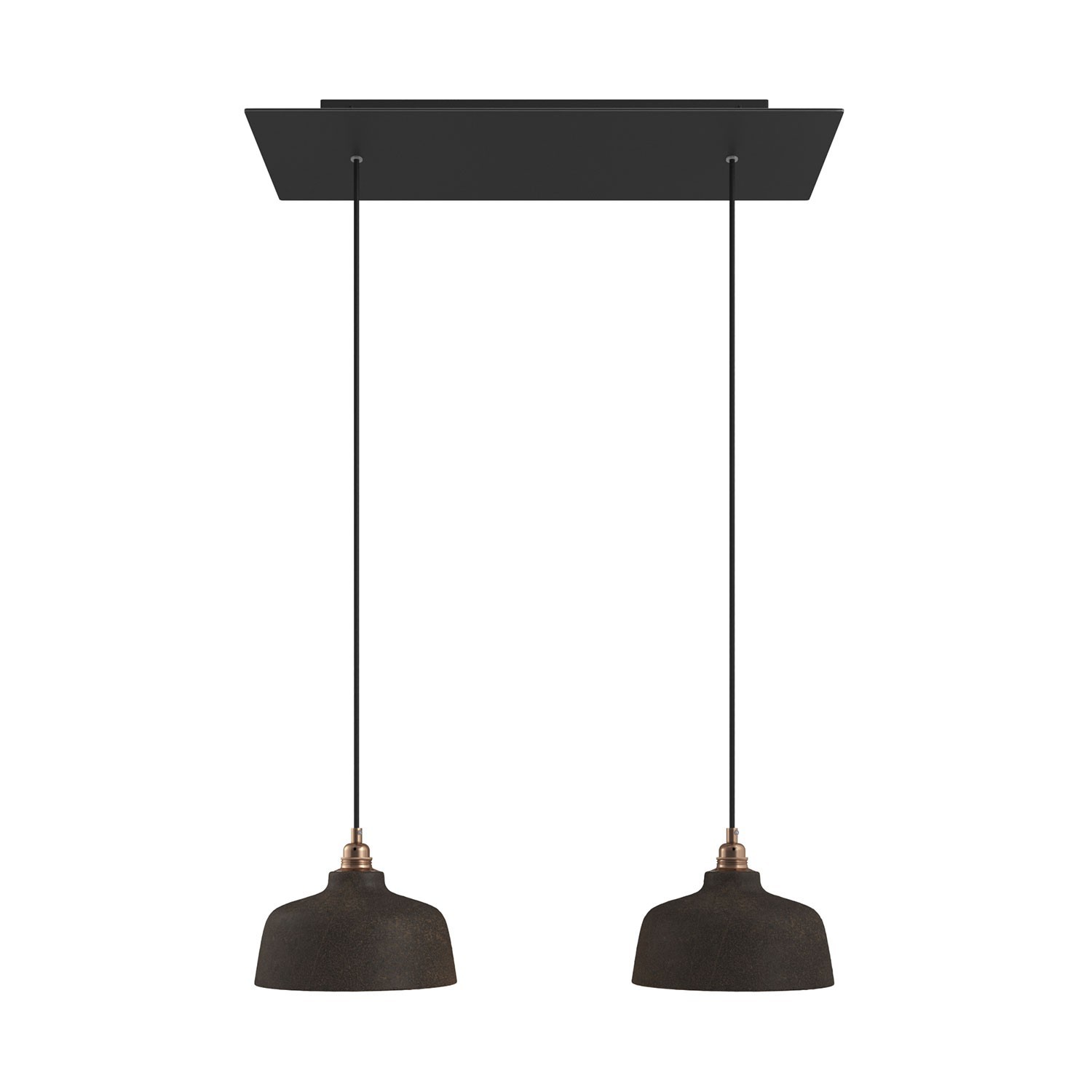 2 lichts-hanglamp voorzien van XXL rechthoekige Rose-One 675 mm compleet met strijkijzersnoer en Coppa lampenkap