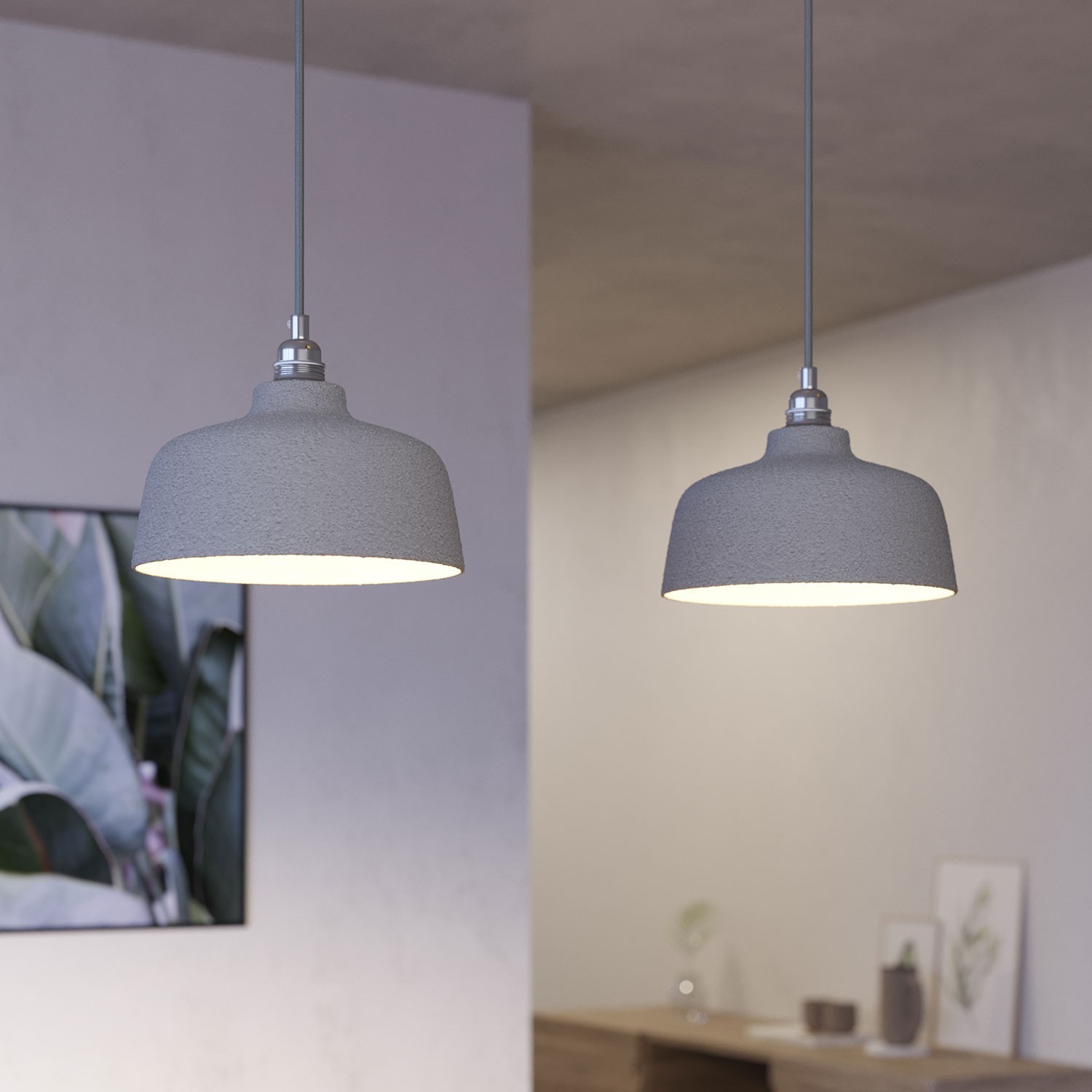 2 lichts-hanglamp voorzien van XXL rechthoekige Rose-One 675 mm compleet met strijkijzersnoer en Coppa lampenkap