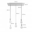 5 lichts-hanglamp voorzien van XXL rechthoekige Rose-One 675 mm compleet met strijkijzersnoer en metalen afwerking