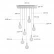 7 lichts-hanglamp voorzien van XXL rechthoekige Rose-One 675 mm compleet met strijkijzersnoer en metalen afwerking