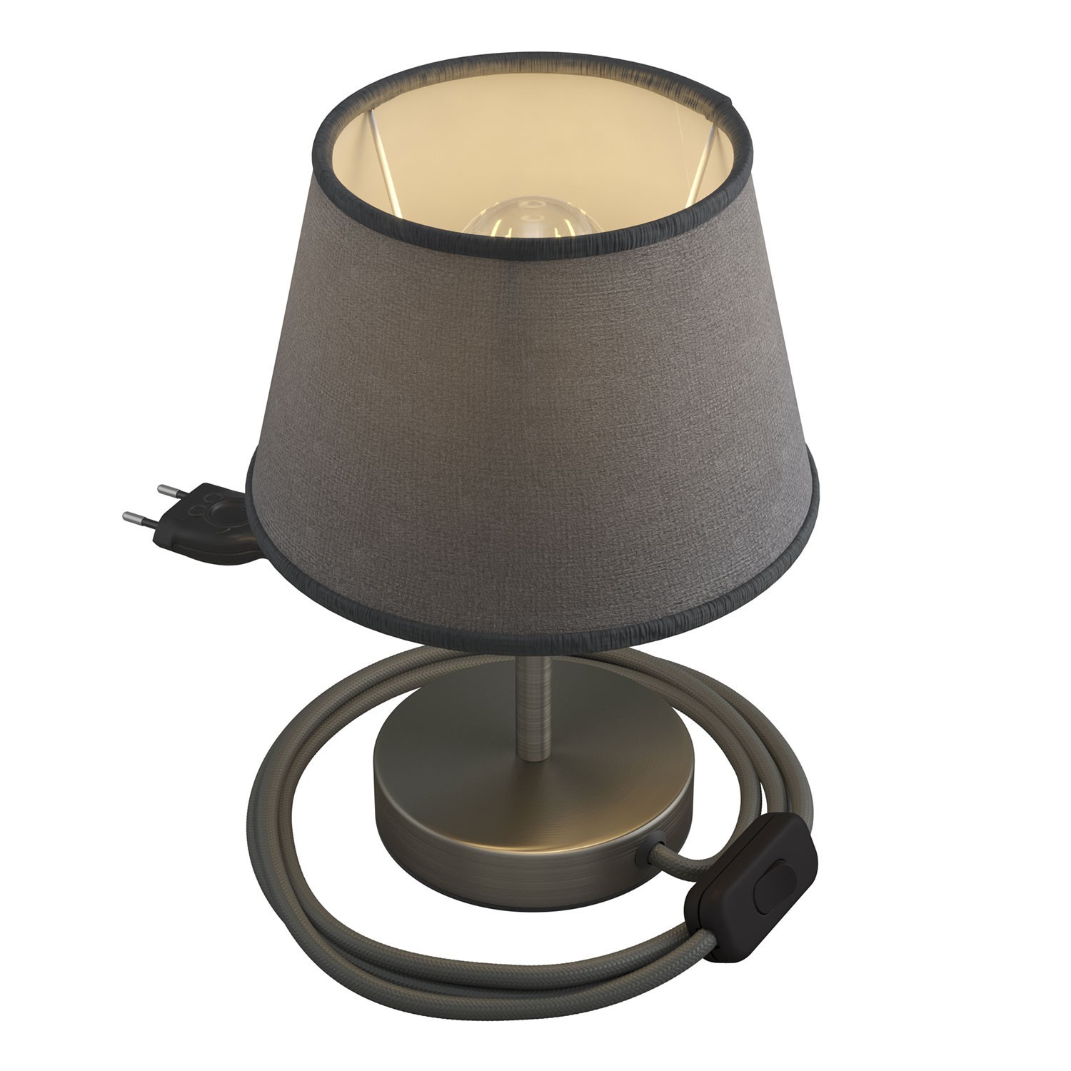 Alzaluce met Impero-lampenkap, metalen tafellamp met stekker, snoer en schakelaar