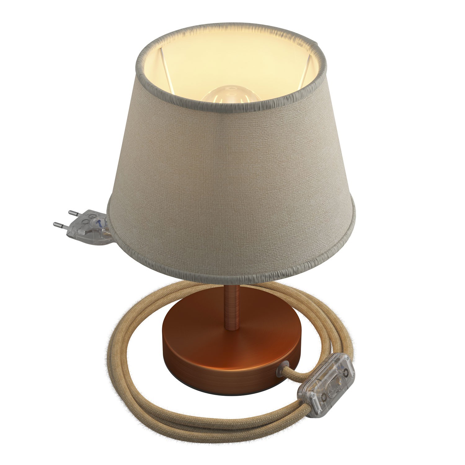 Alzaluce avec abat-jour Impero, lampe de table en métal avec fiche à deux pôles, câble et interrupteur