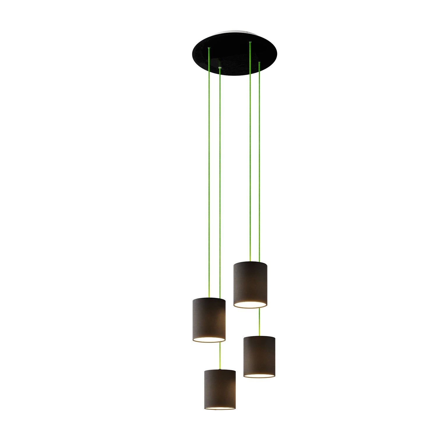 4 lichts-hanglamp voorzien van XXL ronde Rose-One 400 mm compleet met strijkijzersnoer en stoffen Cilindro-lampenkap