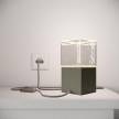 Posaluce Cubetto Couleur, lampe de table en bois peint comprenant câble textile, interrupteur et prise bipolaire