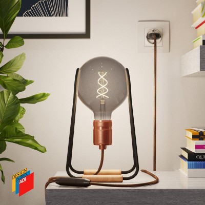 Taché Elegant, lampe de table avec câble textile, interrupteur et fiche bipolaire