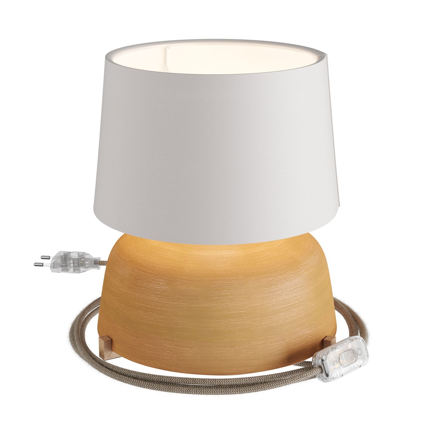 Keramische Grote kop-tafellamp met Athena-kap, met strijkijzersnoer, schakelaar en tweepolige stekker