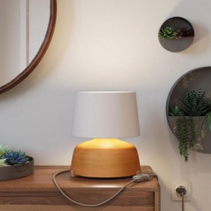 Lampe de table Coppa en céramique avec abat-jour Athena, câble textile, interrupteur et prise bipolaire