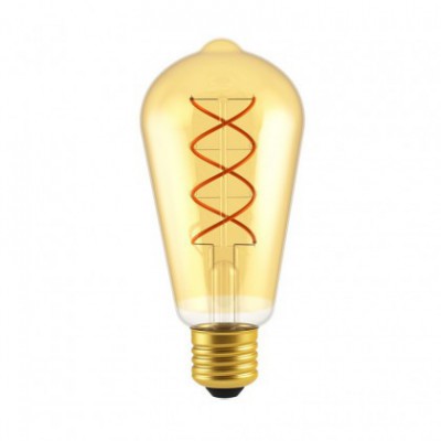 Ampoule Dorée LED Edison ST64 Filament Courbe double à spirale 5W E27 Dimmable 2000K