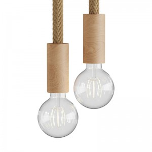 Hanglamp met 2 lichtpunten, compleet met touw 2XL en houten afwerkingen