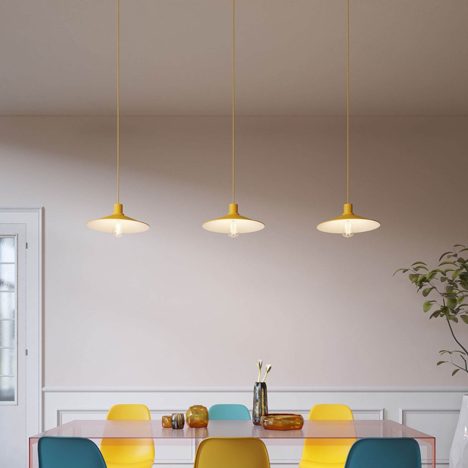 Lampe à suspension Made in Italy avec câble textile, abat-jour Swing Pastel et finitions en métal