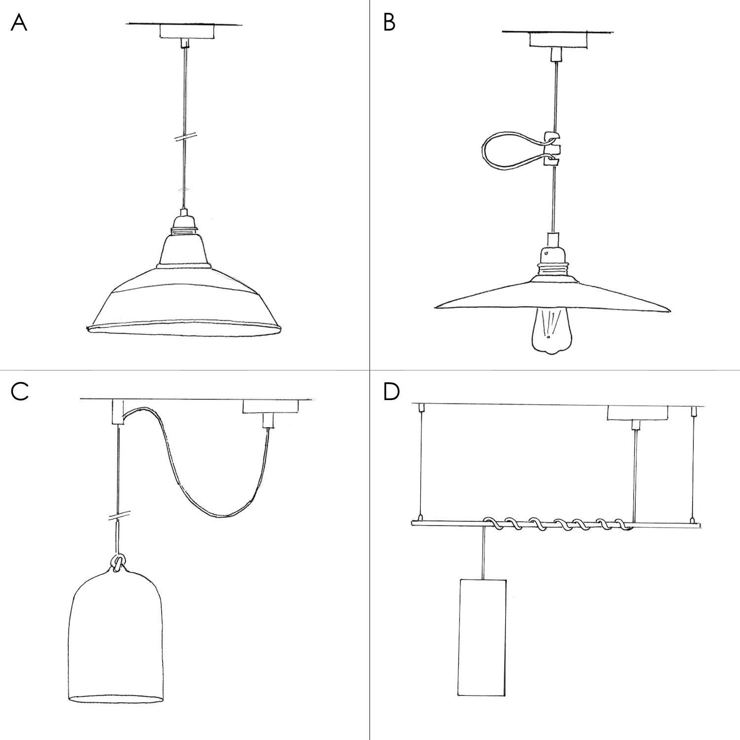 Hanglamp compleet met strijkijzersnoer en Tub-E14 houten kap