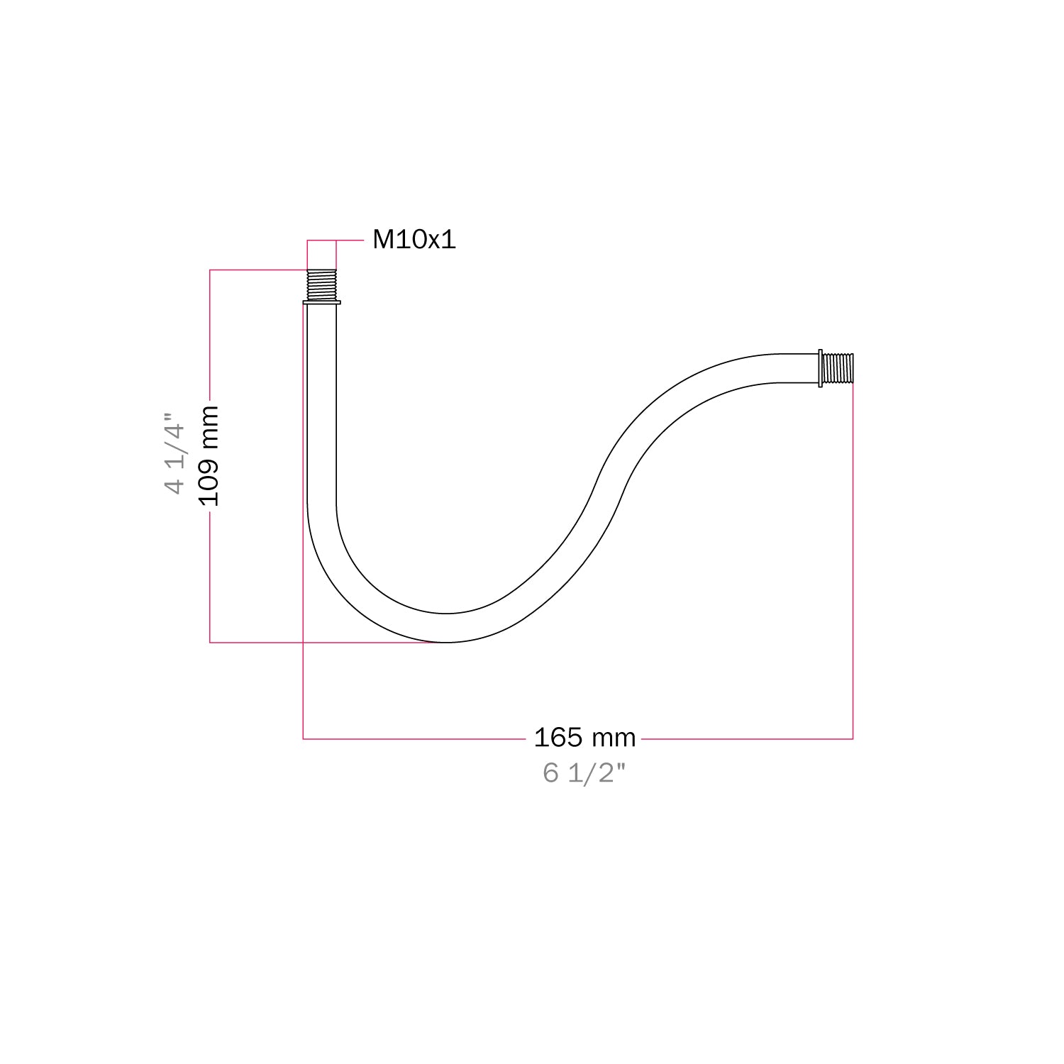 Gebogen S-vormige verlengbuis voor lamp, 16,5 cm, metaal - zwart