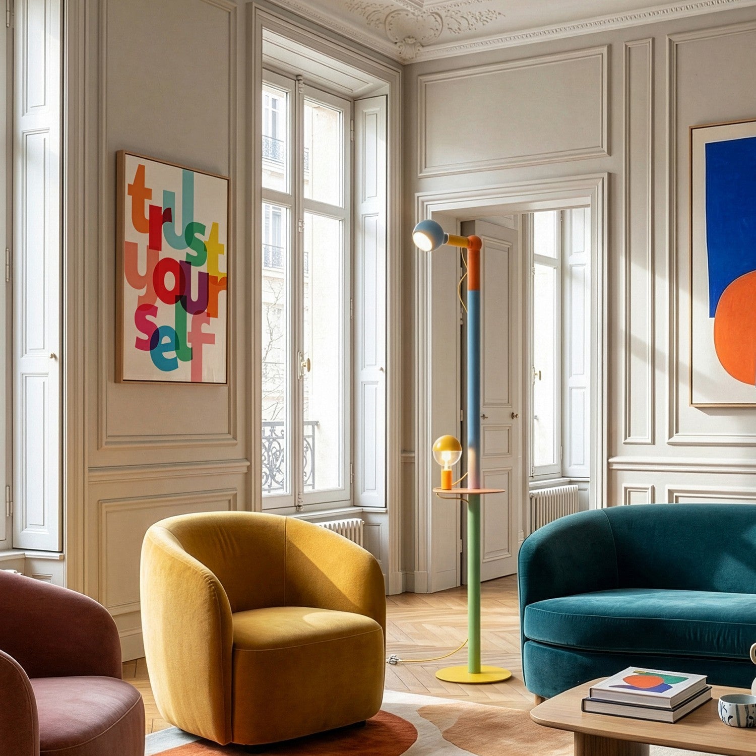 Rocco XXL - Lampe sur pied multicolore avec ampoule Maria et Camo