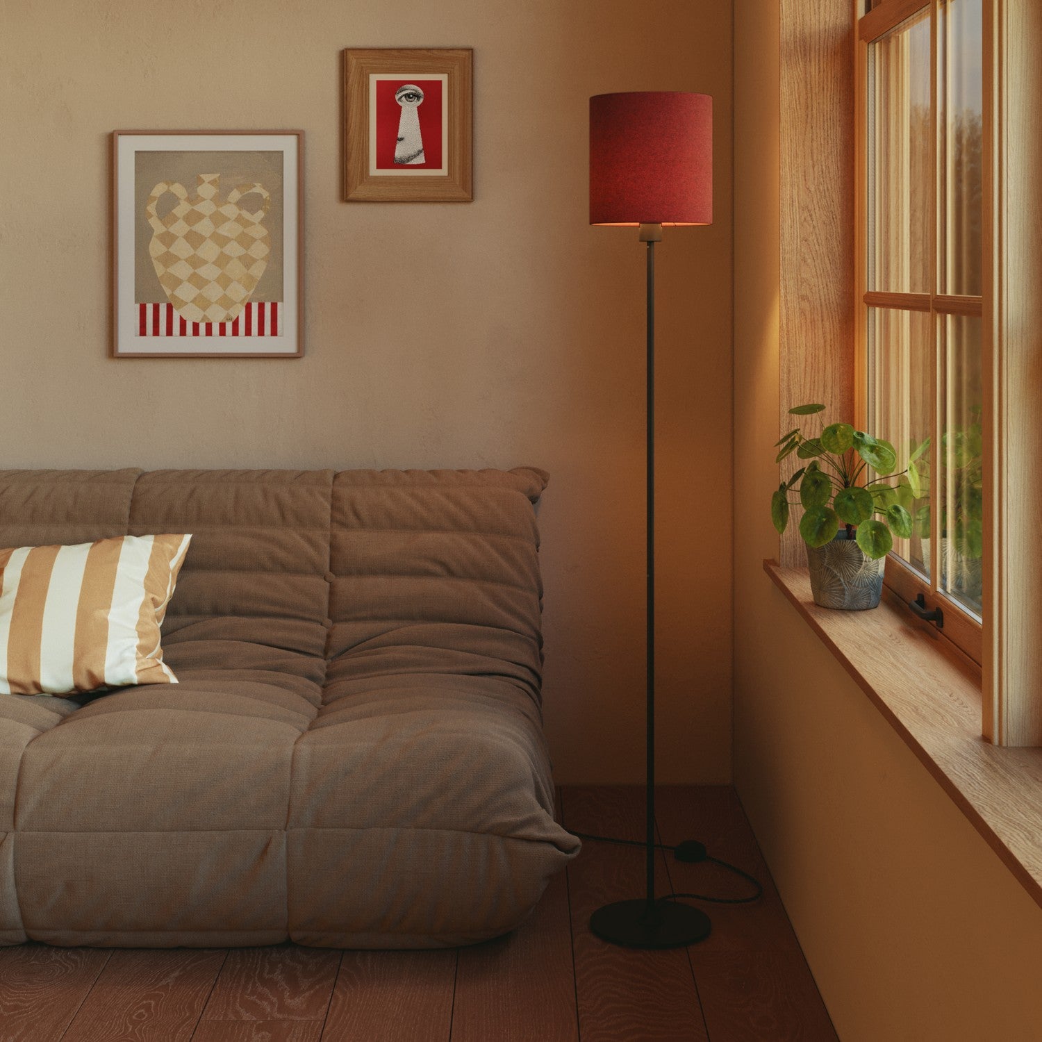 Paralume Cilindro M in tessuto con attacco E27 - Made in Italy - Lana aragosta