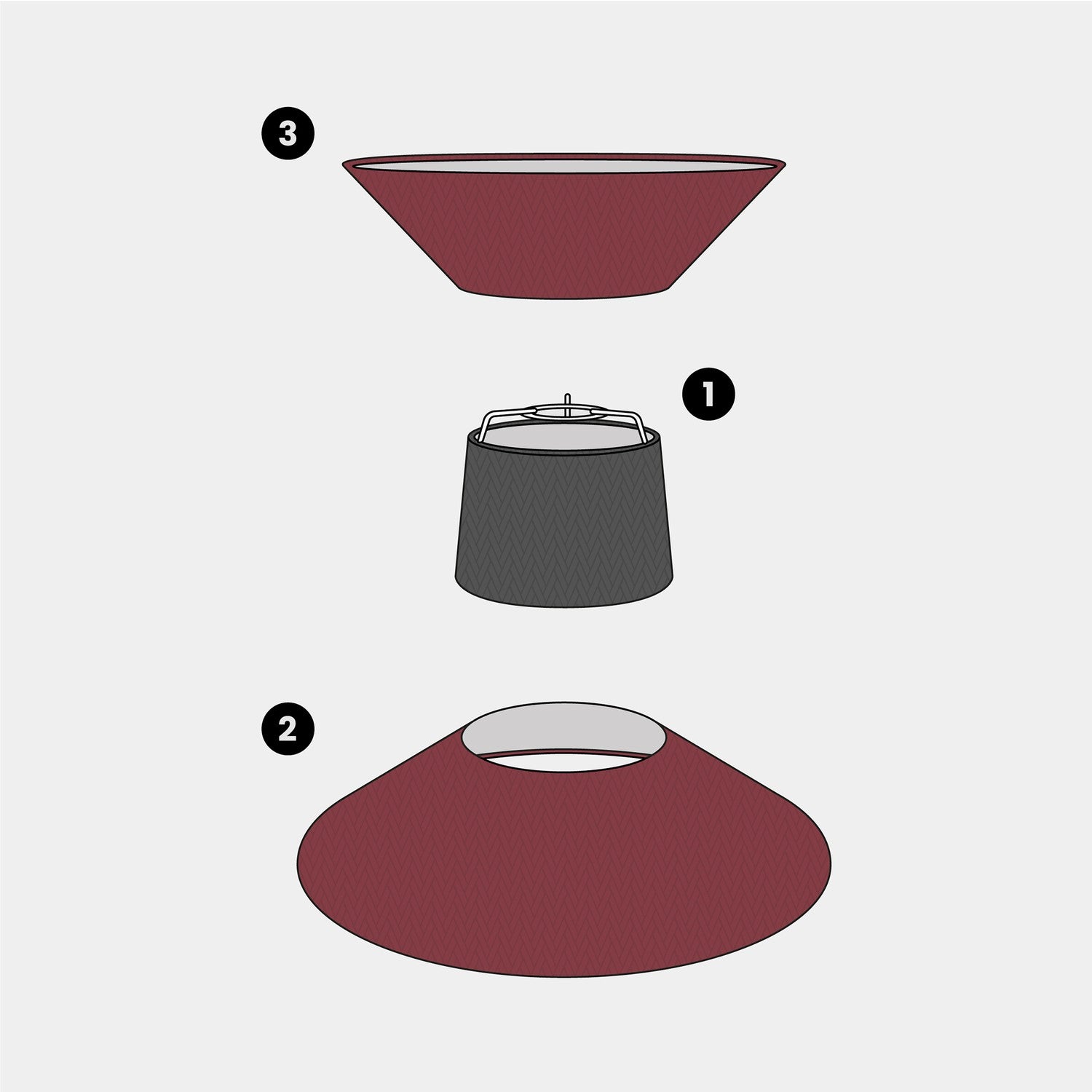 Paralume in tessuto Clessidra per lampada a sospensione - Arenal Bordeaux Teletta antracite