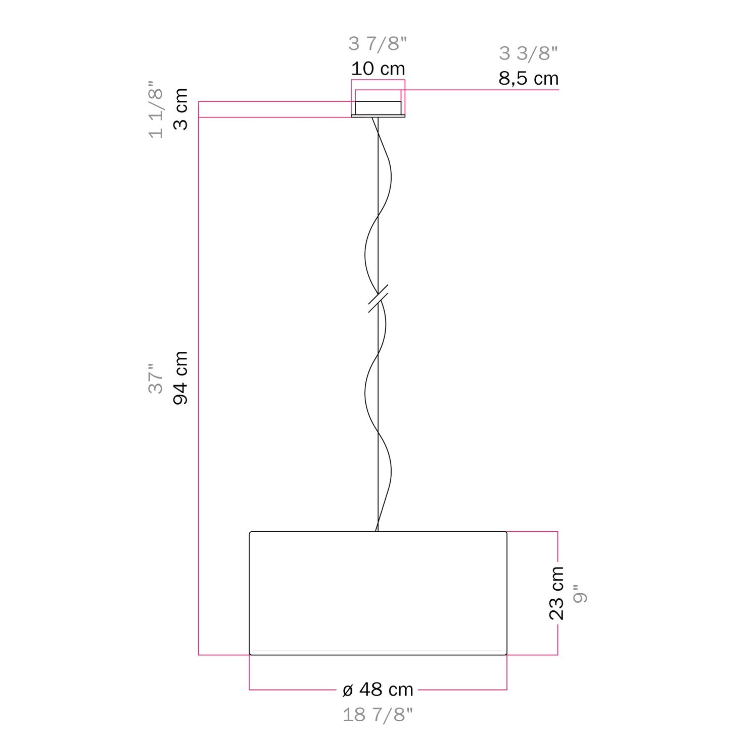 Lampada a sospensione con paralume in tessuto Cilindro Medium - Made in Italy - Teletta Antracite Si