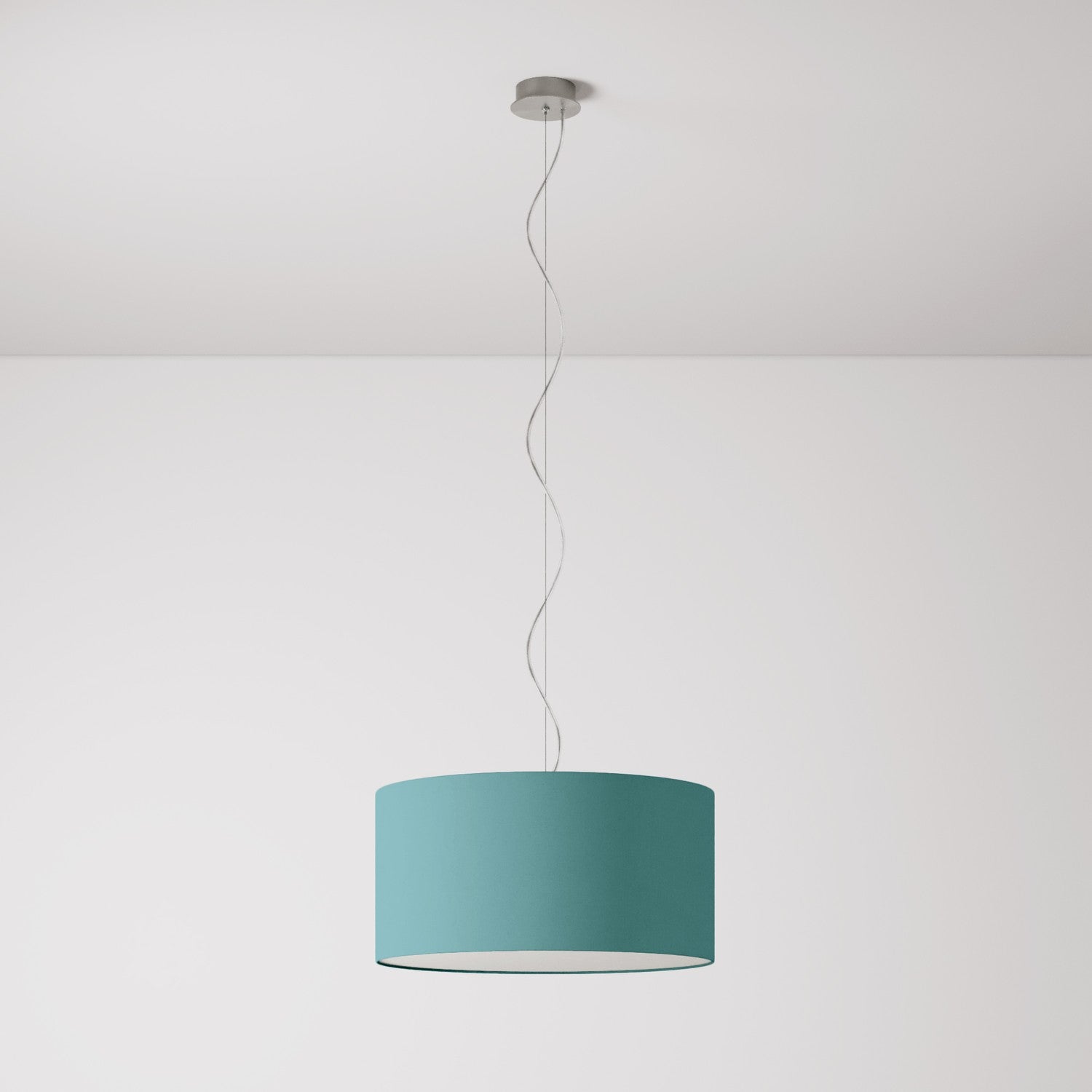 Lampada a sospensione con paralume in tessuto Cilindro Medium - Made in Italy - Teletta Verde Dubbio Si