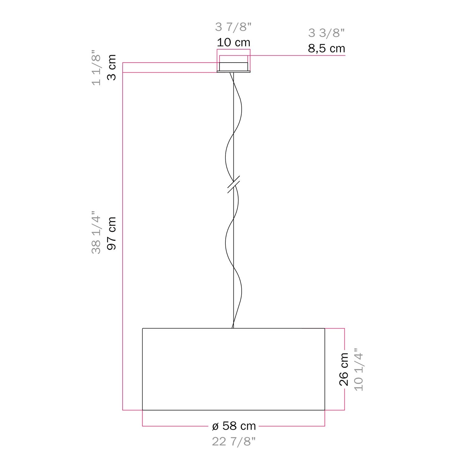 Lampada a sospensione con paralume in tessuto Cilindro Large - Made in Italy - Teletta Mandarino No