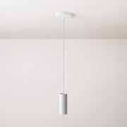 Lampada a sospensione completa di cavo tessile, paralume Tub-E14 e finiture in metallo - Bianco