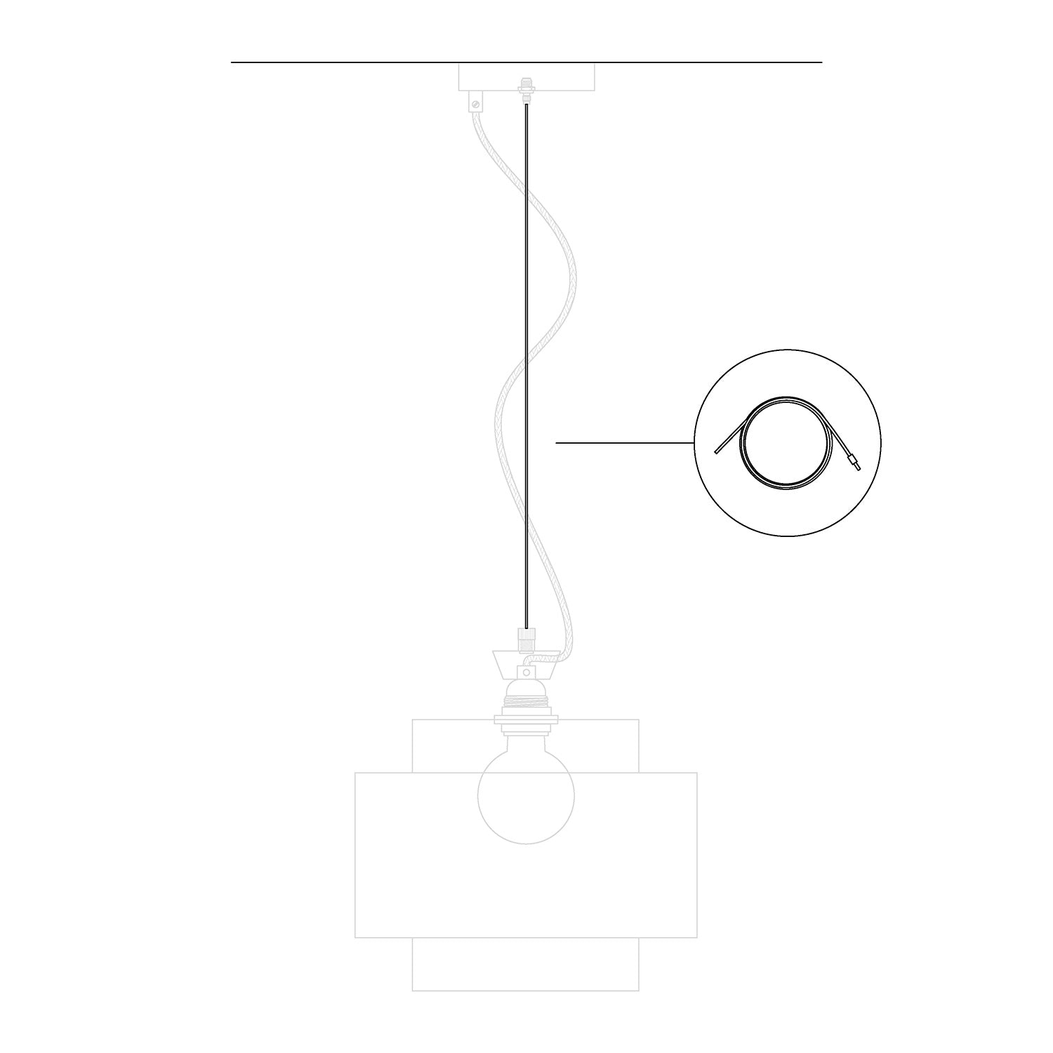 Câble tirant en acier de 3 mètres avec bille de blocage pour suspensions - Ø 1,5 mm (Charge 25 kg)