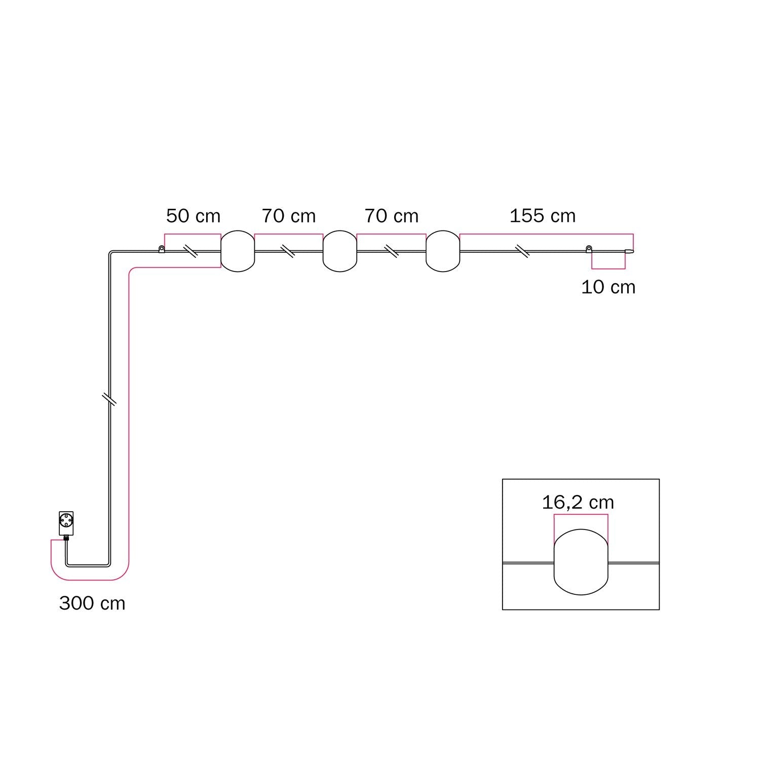 Catena luminosa 3 punti luce da esterno IP67 Verde Oliva - Marina3 Cherry