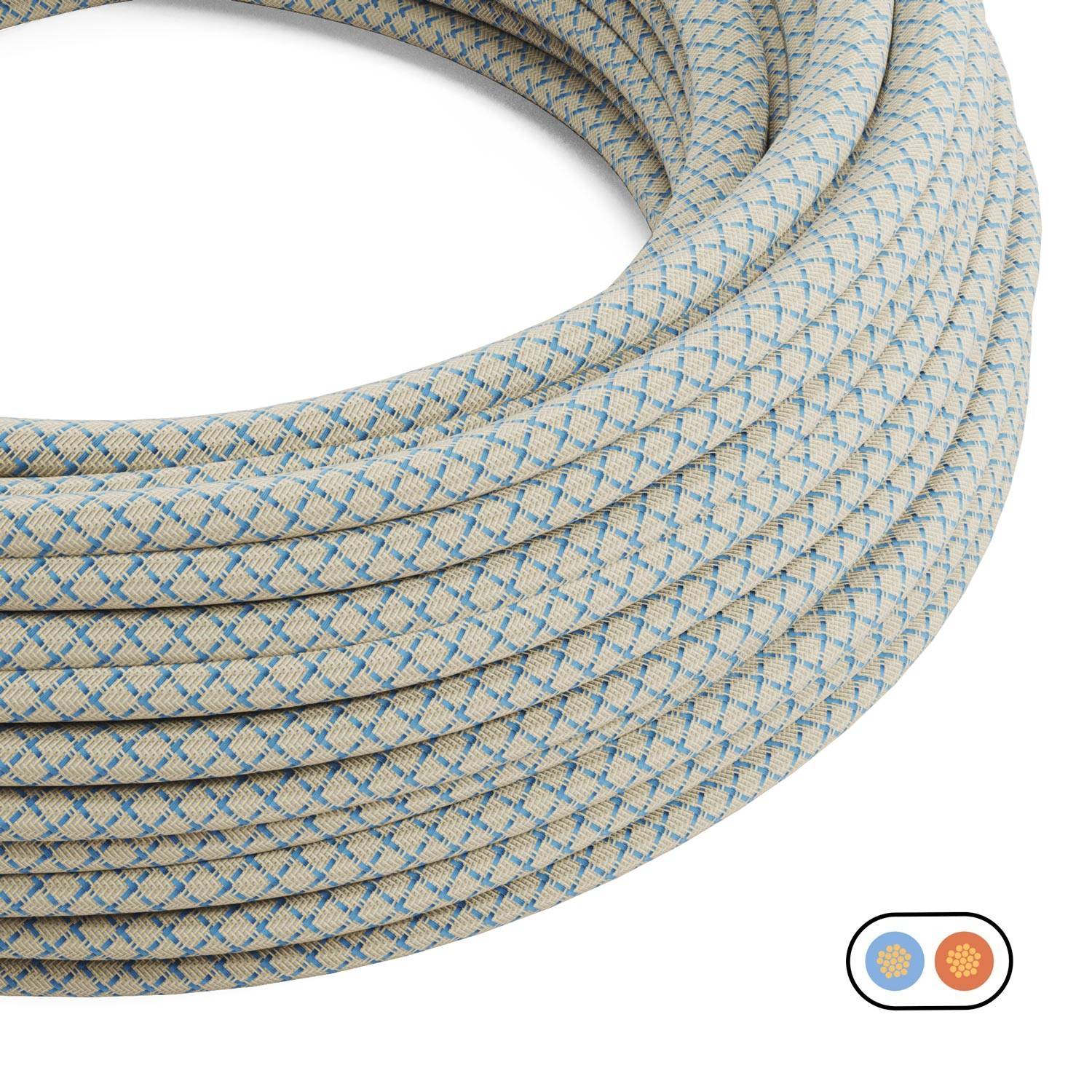 Cavo tessile piatto Blu Steward e Beige Losanga - PD65